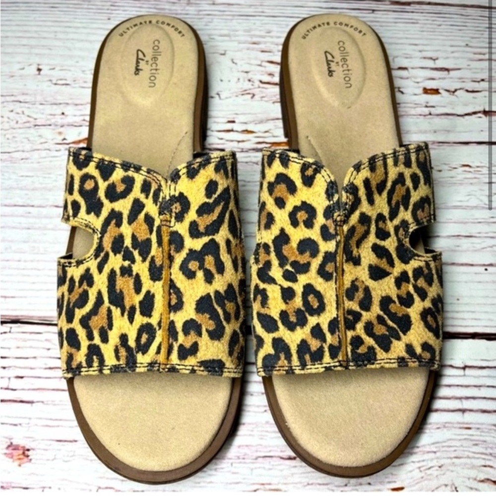 NEW Clarks Declan Flo Cheetah Print Slide